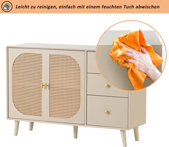 Sweiko Woonkamer ladekast, opbergkast, zijpaneel, TV tafel, met deuren en lades, met grote opbergruimte, beige, breedte 120 cm