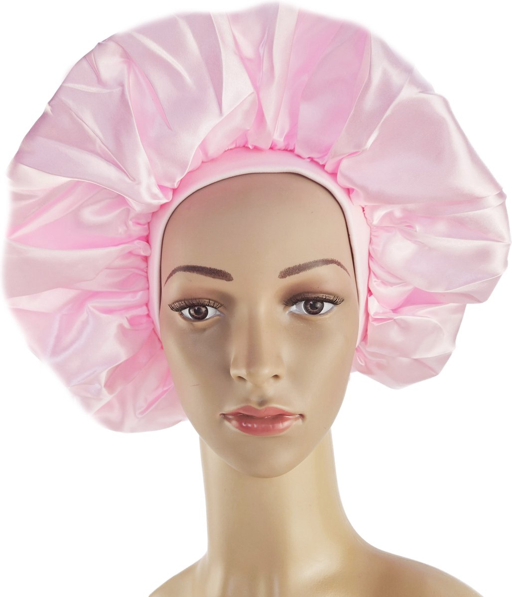 BamBella - Slaapmuts - Roze Satijn - nachtmuts Bonnet zwart haarnet muts haar slapen