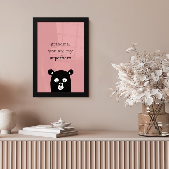 Photo dans le cadre - Beau cadeau pour la fête des mères - Citation grand-mère tu es mon super-héros - cadre photo super-héros rose cadre photo 20x30 cm - Affiche dans le cadre (Décoration murale salon / chambre)