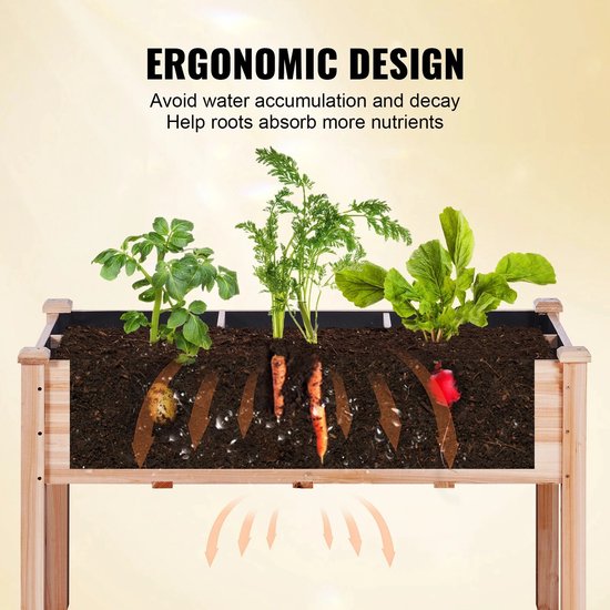 VEVOR Bloembak, 120 x 58 x 76 cm, verhoogd tuinbed, van dennenhout, plantenbak met poten voor het kweken van plantaardige bloemen, kruiden, vetplanten in tuin, terras, terras, balkon, kleur hout