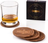 Whisiskey Onderzetters - Hout - 4 Whisky Onderzetters - Onderzetters voor Glazen - Onderzetters Design - Whiskey Glazen - Cadeau