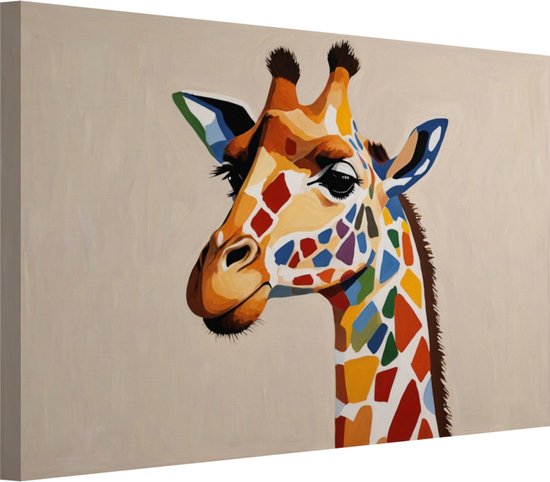 Giraffe pop art portret schilderijen - Giraffe schilderijen - Schilderijen canvas Dier - Schilderij vintage - Schilderijen canvas - Kantoor decoratie 100x75 cm
