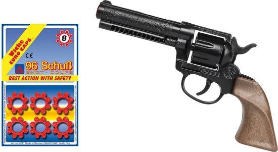 Foto: Gohner cowboy verkleed speelgoed revolver pistool met kort loop metaal plastic 8 schots