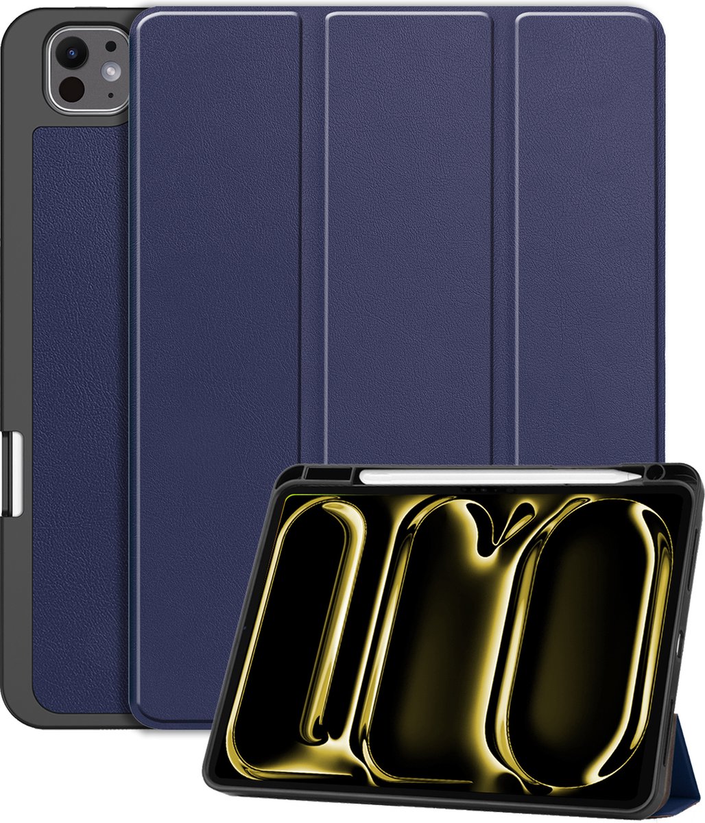 Hoes - Geschikt voor Apple iPad Pro (2024/2025) - 13 inch - Dun & Stevig - Trifold Bookcase - Hard Cover Case - Met Uitsparing Geschikt voor Apple Pencil - Hardcover Book - Tablet Hoesje - Donkerblauw