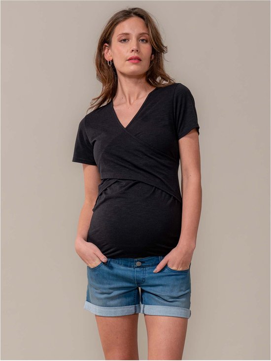 Prénatal voedingsshirt - Zwangerschapskleding - Black - Maat XL