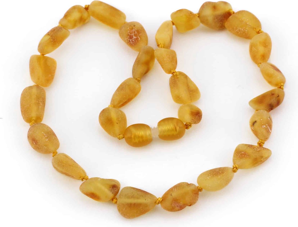Goedkoopste Baby/Kind - Barnsteen ketting - honey - ovalen ruwe steentjes - 33cm