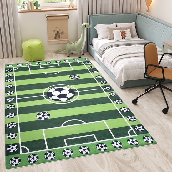 Tapiso Flannel Printed Kindertapijt Antislip Voetbalveld Kinderkamer Vloerkleed Maat- 80x150