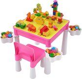 Peutertafel en Stoelset Plastic Activiteitentafel voor Kinderen met Stoel en 128-delig Groot Creatief Bakstenen Speelgoed voor Meisjes vanaf 2 Jaar Roze