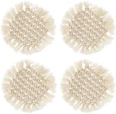 J-Line onderzetter Rond Macramé - polyester - beige - 4 stuks