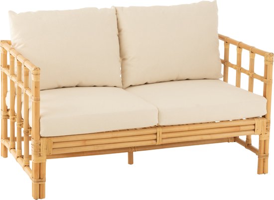 J-Line sofa Elise + kussen 2 Personen - rotan/textiel - naturel/wit