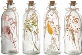 J-Line decoratie Hangende Flessen - gedroogde bloemen - glas - mix - large - 4 stuks