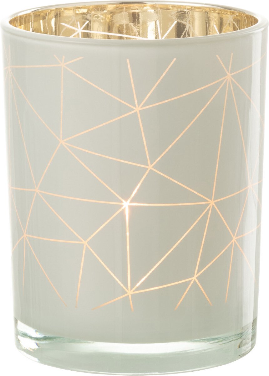 J-Line windlicht Milano - glas - wit/goud - medium - 2 stuks Multi
