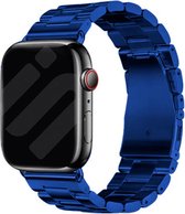 Strap-it Stalen schakel band - Geschikt voor Apple Watch bandje - Series 1/2/3/4/5/6/7/8/9/SE - Blauw - Metalen band met RVS vlindersluiting - RVS iWatch bandje voor maat: 38 mm 40 mm 41 mm