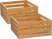 5Five Fruitkisten opslagbox - 2x - open structuur - lichtbruin - hout - L31 x B31 x H15 cm - Decoratie huis en tuin - Kisten/kistjes