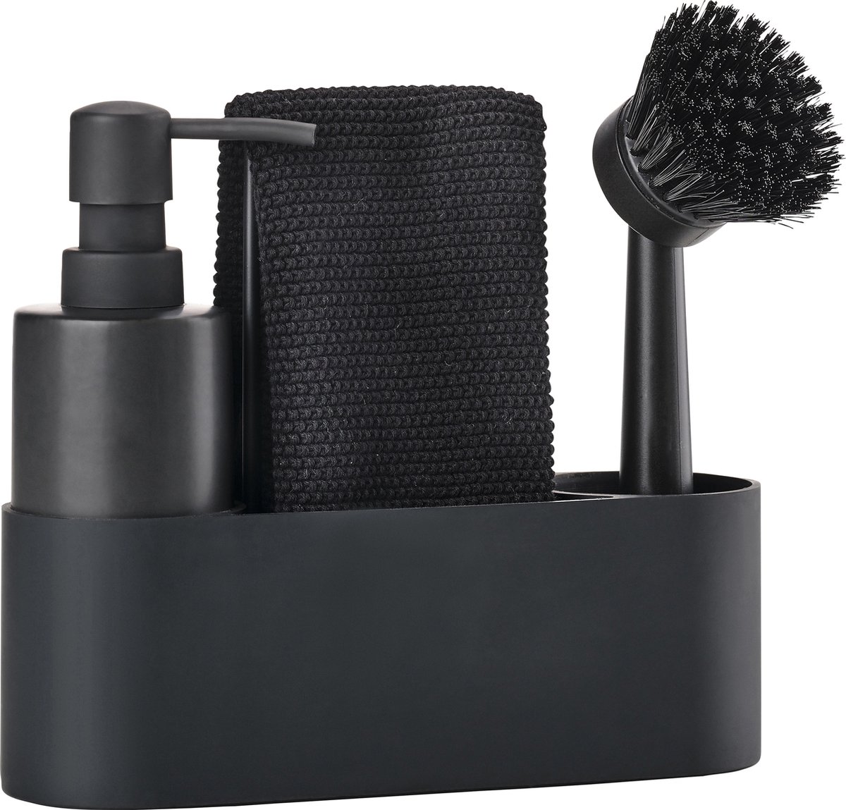 Goedkoopste Zone Denmark Singles Afwasset 22 x 6,7 x 19 cm 4 stuks Black - vaatwasserbestendig- met afwasborstel en zeepdispenser - afwas set
