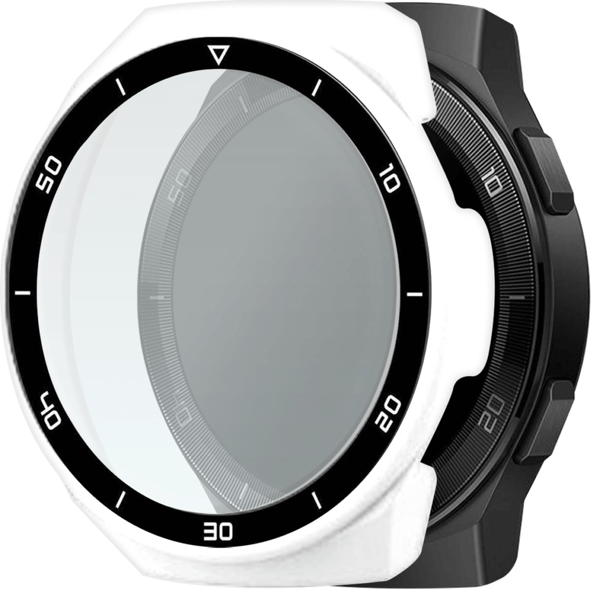 Telefoonglaasje Hoesje met Screenprotector Geschikt voor Huawei Watch GT 2E - 46mm - Wit