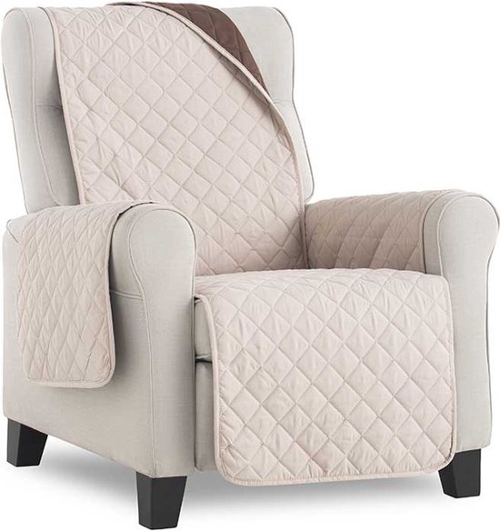 Fauteuilbeschermer Duo Beige - 55cm breed - Aan twee kanten te gebruiken - Fauteuil beschermer van zacht microvezel voor optimaal comfort