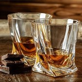 whiskyglas Twist Whiskyglazen, set van 2 stuks, geschenkset van whiskyglas met gedraaid ontwerp, perfecte whiskybekers voor Scotch, Bourbon, Gin & Tonic