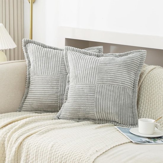 Taie d'oreiller en velours côtelé, housse de coussin douce, lot de 2 coussins décoratifs pour canapé, taie d'oreiller moderne, coussin douillet pour chambre et salon (gris clair, 40 x 40 cm)