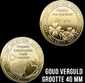 Allernieuwste.nl® Geluksmunt Herdenkingsmunt Klavertje Vier Verguld Cadeau - Geschenk idee - Ø 40 mm
