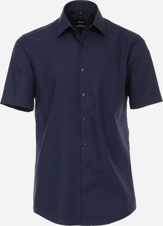 VENTI modern fit overhemd - korte mouw - popeline - blauw - Strijkvriendelijk - Boordmaat: 46