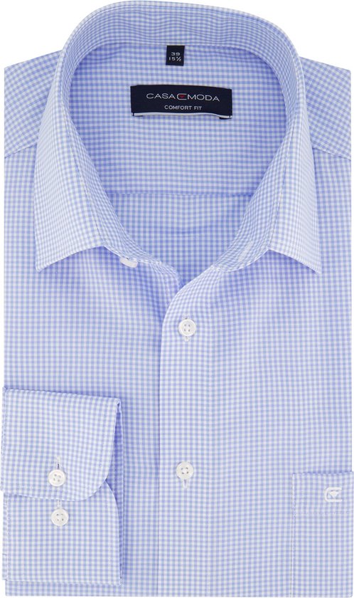 CASA MODA comfort fit overhemd - twill - blauw geruit - Strijkvriendelijk - Boordmaat: 40
