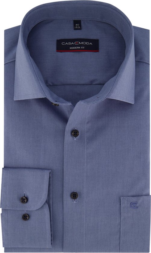CASA MODA modern fit overhemd - popeline - blauw - Strijkvrij - Boordmaat: 42