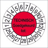 50 Keuringsstickers Technisch Goedgekeurd Rond 35 mm Strips van 5 stuks