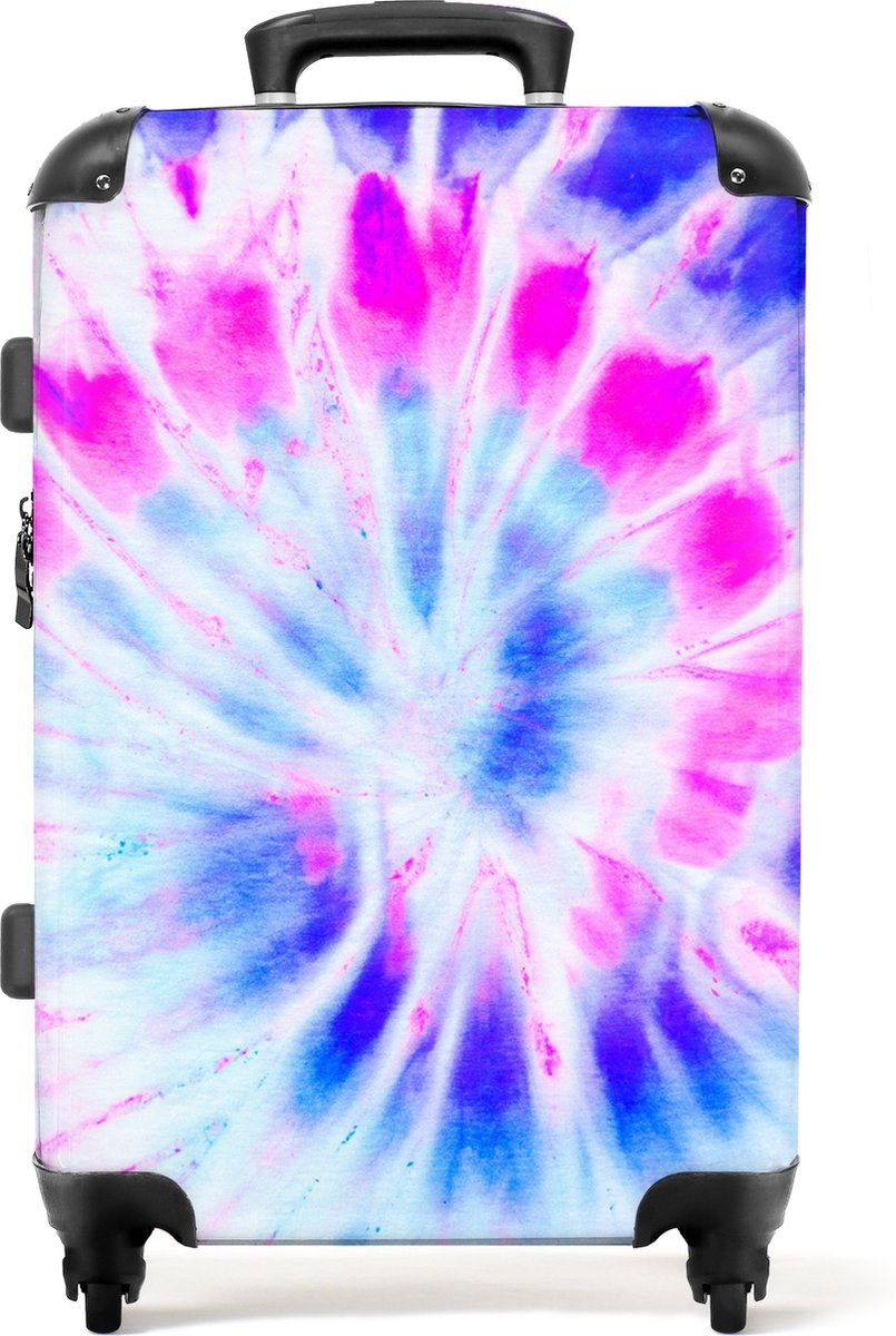 NoBoringSuitcases.com® Kinderkoffer meisje - Hippie - Tie dye - Roze - Meisjes - Kind - Meisjeskoffer - Kindertrolley meisje - Reiskoffer meisje - 66 cm - Koffer kleurrijk