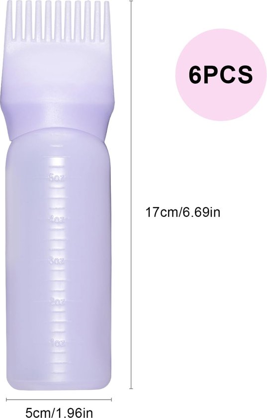 6 stuks applicatorflesjes haar, 120 ml haaroliefles, haarolie applicatorfles, wortelkam, applicatorfles, haarkleurflessen, haarkleurkwast, fles (wit, paars, roze) van TecUnite — afbeelding 4