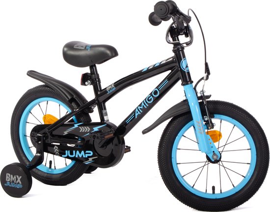 AMIGO BMX Jump Jongensfiets 14 Inch - Kinderfiets voor 3 tot 5 Jaar - 95-110 cm - Met Zijwieltjes - Zwart/Blauw — afbeelding 4