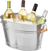 Drankkoeler - ijsemmer/champagnekoeler - voor wijn bier mousserende wijn of frisdrank - metaal/met houten handvatten - chroom - Populaire zoekwoorden: feest benodigdheden ice bucket