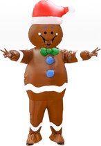 KIMU® Opblaas Kostuum Gingerbread Man - Opblaasbaar pak - Kerstpak Mascotte Opblaaspak - Opblaasbare Kerst Pop Koekje Poppetje Dames Heren Festival