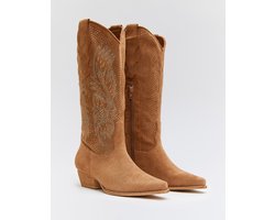 Dames Cowboylaarzen - Camel - Suedine - Maat 37 -