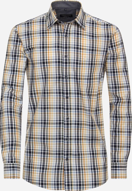 CASA MODA Sport comfort fit overhemd - dobby - geel geruit - Strijkvriendelijk - Boordmaat: 45/46