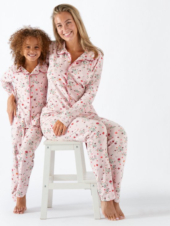 Little Label Pyjama Dames Maat XS/34 - lilaroze, groen, fuchsia - Bloemen - Dames Pyjama - Zachte BIO Katoen