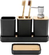 SHOP YOLO-badkamerset accessoires -5 stuks-zeepdispenser-zeepbakje-tandenborstelhouder-tandenborstelbeker-ijdelheid bak-badkamer decoratie-zwart