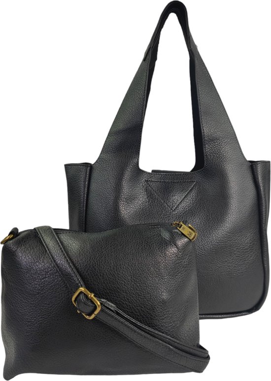 Mandoline - trendy handtas / bag in bag / uitneembare binnentas - met verstelbare en afneembare schouderriem - zwart