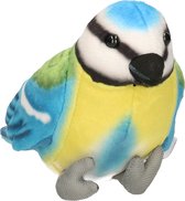 Uni Toys Knuffeldier Pimpelmees vogel - zachte pluche stof - blauw/geel - 10 cm - tuinvogels