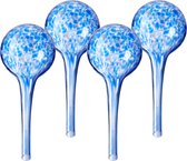 Relaxdays waterdruppelaar glas - set van 4 - 15x6cm - waterbol kamerplant - druppelsysteem - blauw