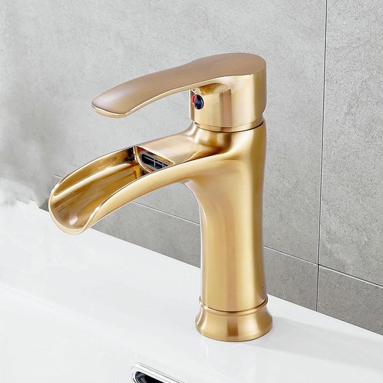 SHUNLI Wastafelkraan waterval zwart goud, elegant design kraan badkamer, mengkraan wastafel armaturen gemaakt van messing, warm en koud water beschikbaar