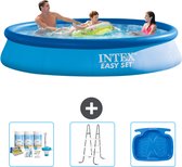 Intex Rond Opblaasbaar Easy Set Zwembad - 366 x 76 cm - Blauw - Inclusief Onderhoudspakket - Ladder - Voetenbad