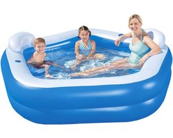 StayPowered Zwembad - Ultiem Zomerplezier voor het Hele Gezin! -213 x 206 x 69cm - Extra Brede Zijwanden - Gemaakt uit Duurzaam PVC - 575l Capaciteit - met Afvoerventiel - 1 Reparatiepleister - Blauw/Wit - Levering Sneller dan Aangegeven!