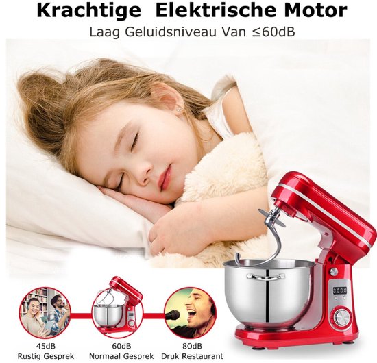 Kibus Deegmachine - Keukenmixer - 6Liter - Kneedmachine Keukenmachine - 4KG RVS - Deegmixer Zwaar Deeg - Grijs - 1200W — afbeelding 5