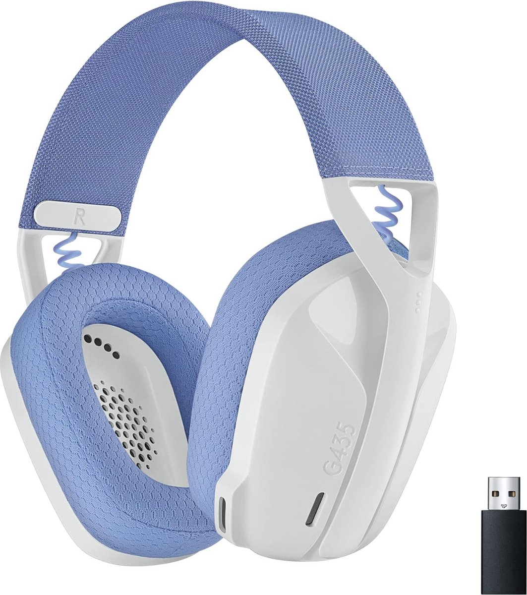 G435 LIGHTSPEED en Bluetooth draadloze gaming headset - Lichtgewicht, over-ear, ingebouwde microfoons, 18 uur batterij, compatibel met Dolby Atmos, PC, PS4, PS5, mobiel - Wit - Merkloos