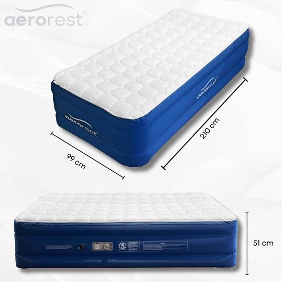 Matelas pneumatique AeroRest Cloud Top 1 personne | 210 cm de longueur | Surmatelas amovible | Avec pompe intégrée | Sac de transport inclus |