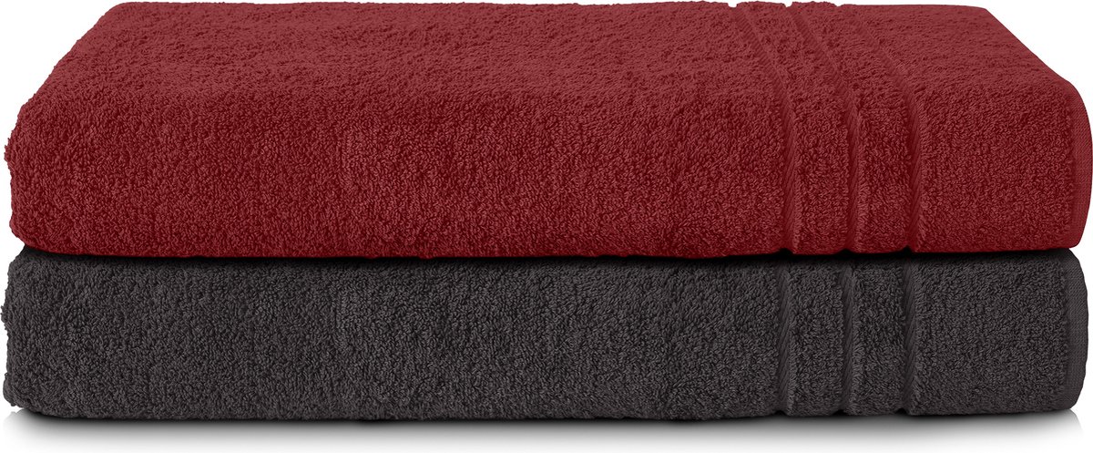 Komfortec Set van 2 Handdoeken 80x200 cm - 100% Katoen - XXL Saunahanddoeken - Badlaken - Strandlaken - Badhanddoek- Douchelaken - Zacht - Hoge Absorptie - Sneldrogend - Zwart&Rood