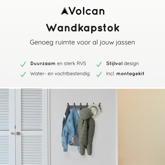 VOLCAN - Porte-Manteau Mural Industriel en Acier Inoxydable - Look Moderne - Tape 3M - Zwart