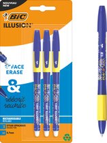 BIC Illusion Uitwisbare en Navulbare Balpen - Blauwe Inkt - Set van 3 - Medium Punt 0,7 mm