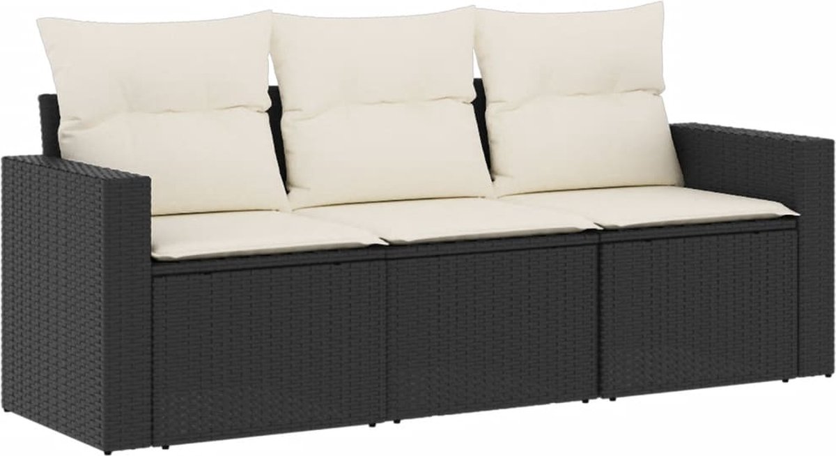 vidaXL 3-delige - Loungeset - met - kussens - poly - rattan - zwart